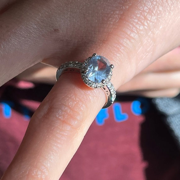 Jewelry - Vintage Estate Sterling Silver 925 Blue Topaz & Diamond Halo Ring – Size 6